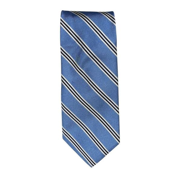 Brooks Brothers Men's Silk Striped Tie Light Blue Designer Classic - Picture 1 of 4